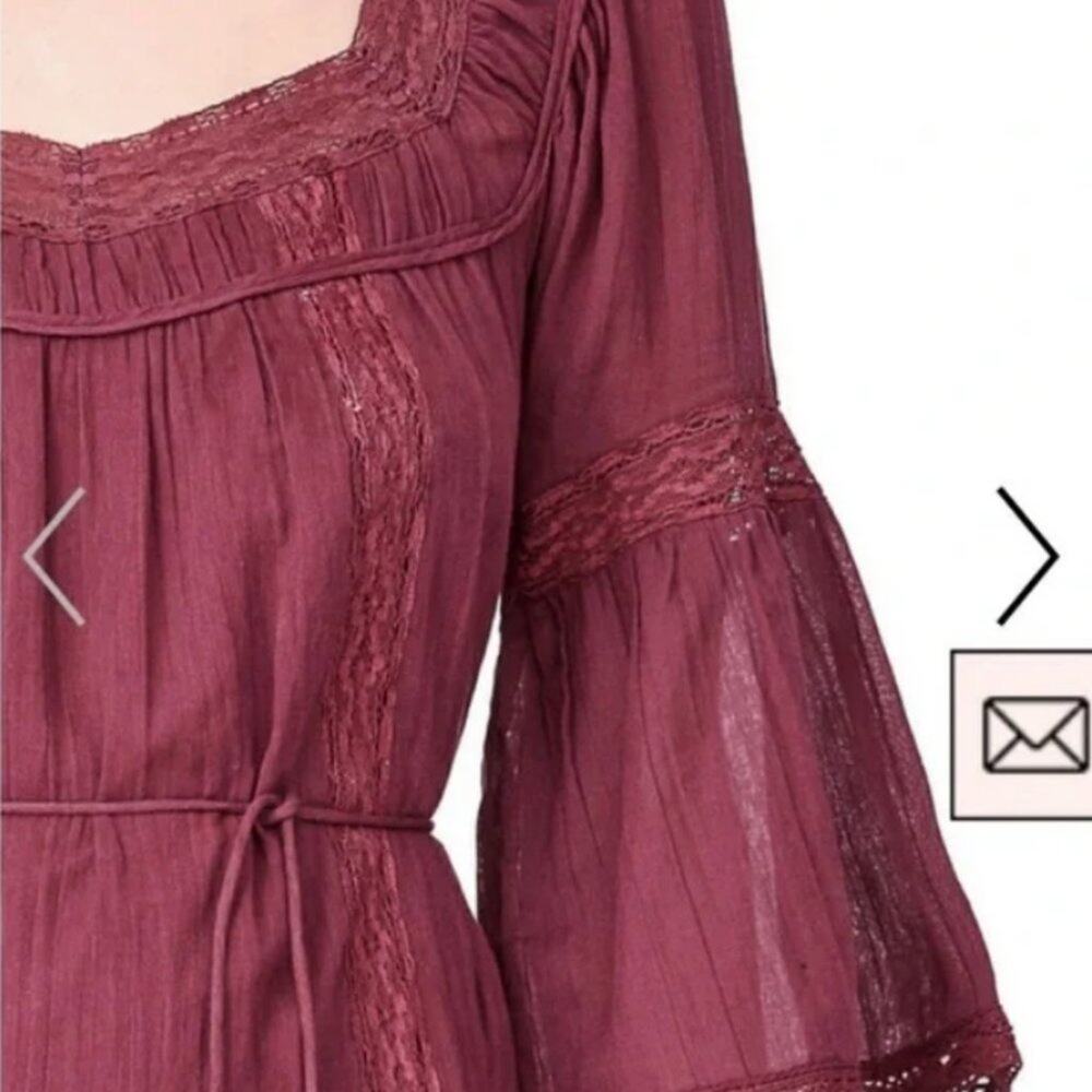 REBECCA TAYLOR La Vie Bordeaux Cotton Dress VICTORIAN EDUARDIAN RENAISSANCE - Picture 6 of 7